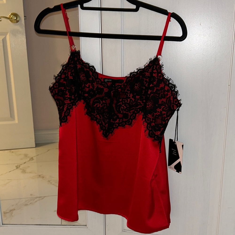 NEW Gibson Black/Red Lace Top S